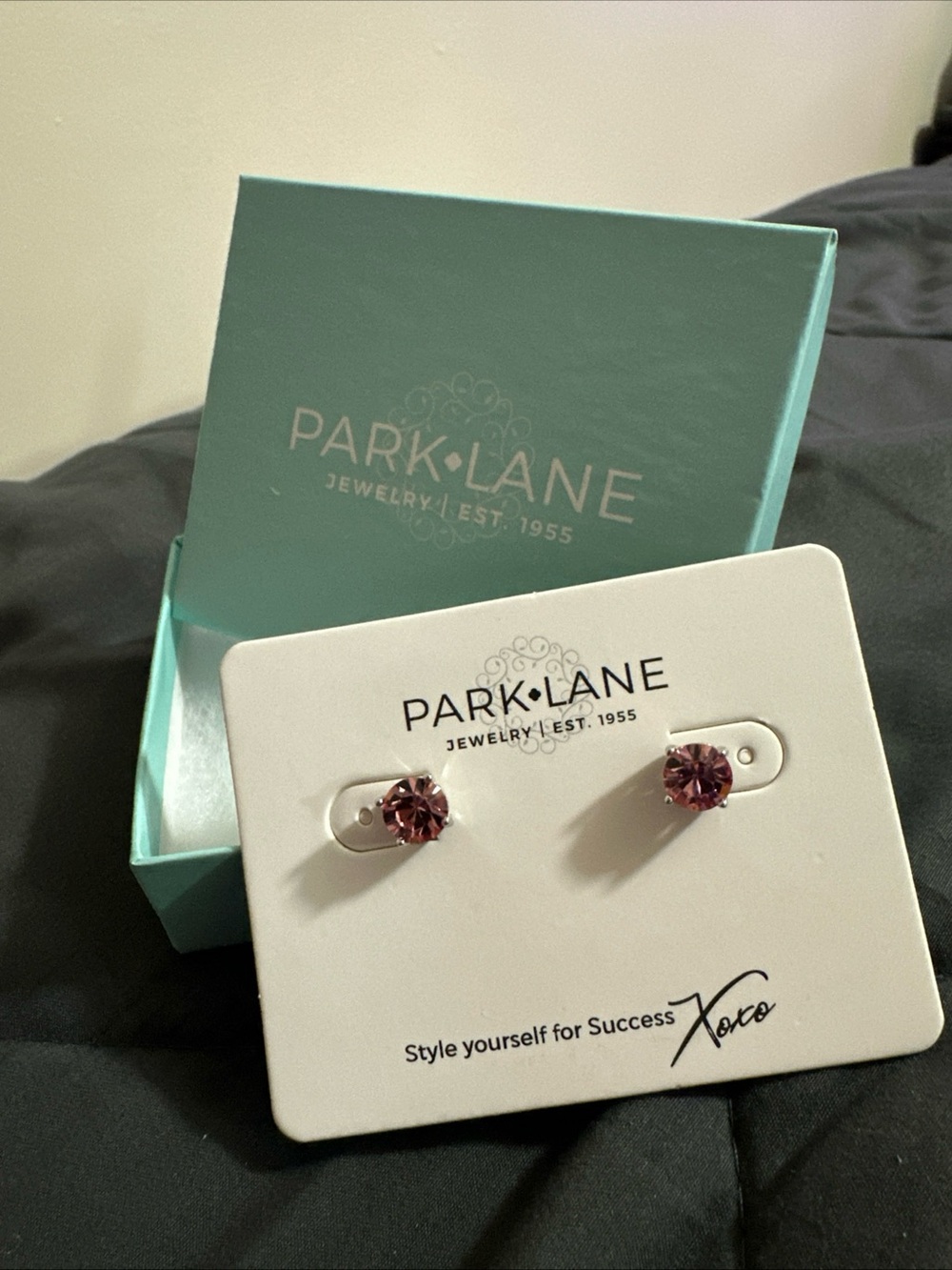 Park Lane Pink Crystal Stud Earrings with Teal Box